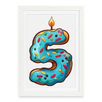 GÂTEAU NUMÉRO 5 SWEET 5ÈME ANNIVERSAIRE - Affiche encadrée (27 × 37 cm) - blanc - Devant