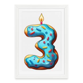 GÂTEAU NUMÉRO 3 SUCRÉ 3ÈME ANNIVERSAIRE - Affiche encadrée (27 × 37 cm) - blanc - Devant