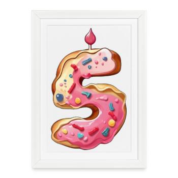 GÂTEAU NUMÉRO 5 SWEET 5ÈME ANNIVERSAIRE - Affiche encadrée (27 × 37 cm) - blanc - Devant