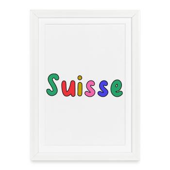 SUISSE. PAYS. GENEVE. HUMOUR. DRAPEAU - Affiche encadrée (27 × 37 cm) - blanc - Devant