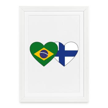 Brésil Finlande Flag Heart - Affiche encadrée (27 × 37 cm) - blanc - Devant