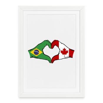 Brésil Canada Drapeau Mains Coeur Forme - Affiche encadrée (27 × 37 cm) - blanc - Devant