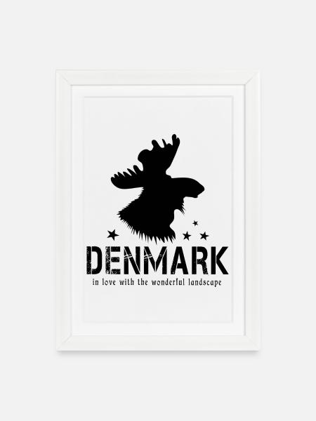 Dänemark Danmark Elch - Gerahmtes Poster (27 × 37 cm) - Weiß