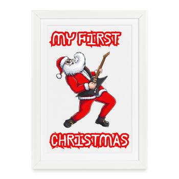 Rockin Santa Weihnachtsgitarre - Gerahmtes Poster (27 × 37 cm) - Weiß - Vorne