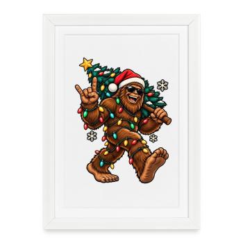 Bigfoot mit Weihnachtslichtern - Gerahmtes Poster (27 × 37 cm) - Weiß - Vorne