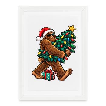Sasquatch mit Weihnachtsbaum - Gerahmtes Poster (27 × 37 cm) - Weiß - Vorne