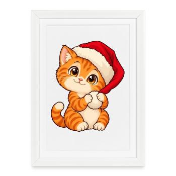 Weihnachten - Kätzchen mit Santa-Hut - Gerahmtes Poster (27 × 37 cm) - Weiß - Vorne
