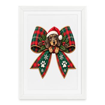 Weihnachtshund im Schleifenband - Gerahmtes Poster (27 × 37 cm) - Weiß - Vorne