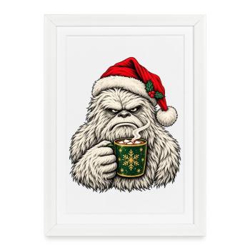 Gemütlicher Winter-Yeti mit Kakao - Gerahmtes Poster (27 × 37 cm) - Weiß - Vorne