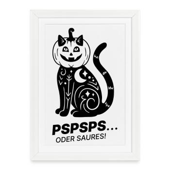 Pspsps oder Saures – Schwarze Katze Halloween - Gerahmtes Poster (27 × 37 cm) - Weiß - Vorne