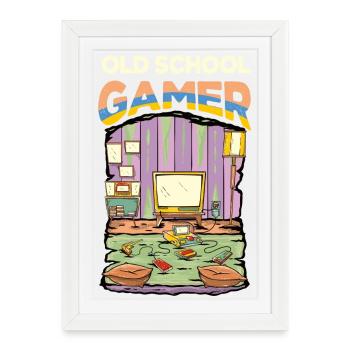 Retro Old School Gamer - Gerahmtes Poster (27 × 37 cm) - Weiß - Vorne