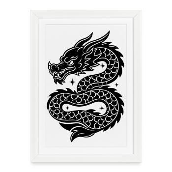 Linienzeichnung des himmlischen chinesischen Drachens - Gerahmtes Poster (27 × 37 cm) - Weiß - Vorne