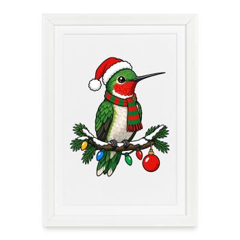  Kolibri Weihnachtsmütze Weihnachtsbeleuchtung - Gerahmtes Poster (27 × 37 cm) - Weiß - Vorne