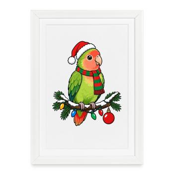  Lovebird Papagei Weihnachtsmütze - Gerahmtes Poster (27 × 37 cm) - Weiß - Vorne