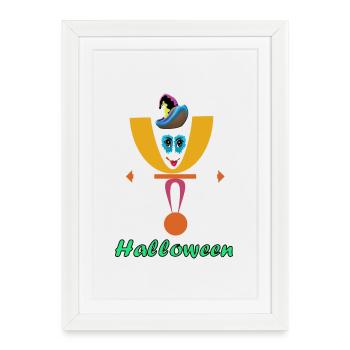 Halloween-Clown-Logo mit Hut - Gerahmtes Poster (27 × 37 cm) - Weiß - Vorne
