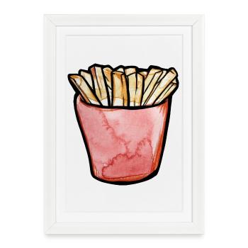 Aquarellpommes frites in Pink Cup - Gerahmtes Poster (27 × 37 cm) - Weiß - Vorne