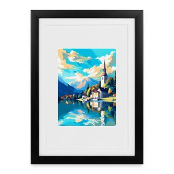 St Wolfgang Autriche Affiche de voyage vintage souvenir - Affiche encadrée (27 × 37 cm) - noir - Devant