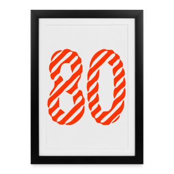 80. 80 ANS. 80e ANNIVERSAIRE. ANNIVERSAIRE 80 ANS. - Affiche encadrée (27 × 37 cm) - noir - Devant