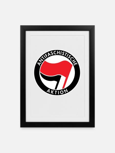 Antifaschistische Aktion, Antifa Logo, Flaggen - Gerahmtes Poster (27 × 37 cm) - Schwarz