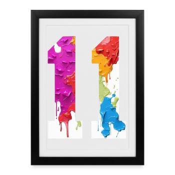 NUMÉRO COLORÉ 11 COLORÉ 11E ANNIVERSAIRE - Affiche encadrée (27 × 37 cm) - noir - Devant