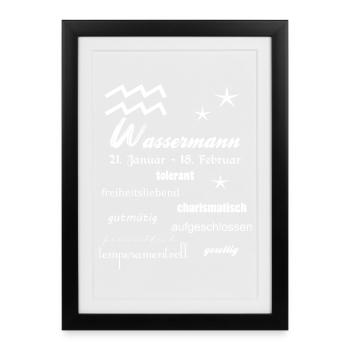 Wassermann Sternzeichen - Gerahmtes Poster (27 × 37 cm) - Schwarz - Vorne