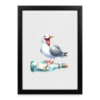 maritime seagull message in a bottle seagulls - Framed poster (27 × 37 cm) - black - Front