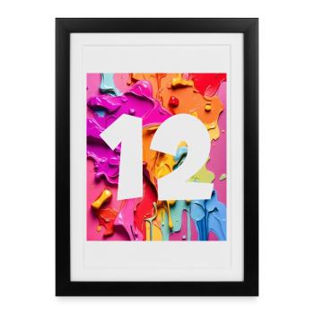 NON. 12 NUMÉRO 12 COLORÉ 12E ANNIVERSAIRE - Affiche encadrée (27 × 37 cm) - noir - Devant