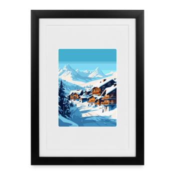 Val Thorens Frankreich Vintage Reiseplakat Souvenir - Gerahmtes Poster (27 × 37 cm) - Schwarz - Vorne
