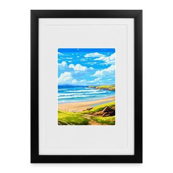 Constantine Bay, Cornouailles, Angleterre, Royaume-Uni, Affiche de voyage - Affiche encadrée (27 × 37 cm) - noir - Devant