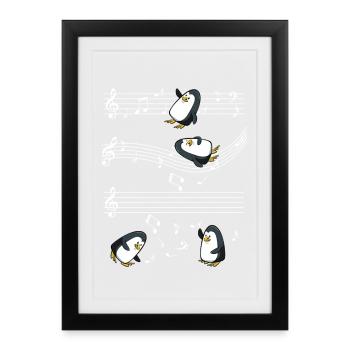 Musical penguins on music bar - Framed poster (27 × 37 cm) - black - Front
