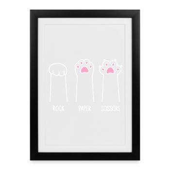Ciseaux à papier roche - Pattes de chat - Affiche encadrée (27 × 37 cm) - noir - Devant