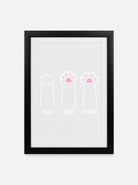 Rock Paper Scissors - Katzenpfoten - Gerahmtes Poster (27 × 37 cm) - Schwarz