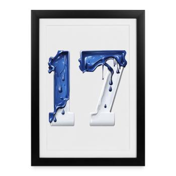 NO. 17 NUMBER 17 BLUE WHITE 17TH BIRTHDAY - Framed poster (27 × 37 cm) - black - Front