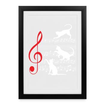 Cat Cats Sheet Music Musician - Framed poster (27 × 37 cm) - black - Front
