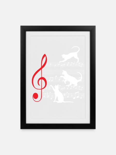 Chat Musique musique - Affiche encadrée (27 × 37 cm) - noir