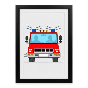 Camion de pompiers sans lettrage - Affiche encadrée (27 × 37 cm) - noir - Devant