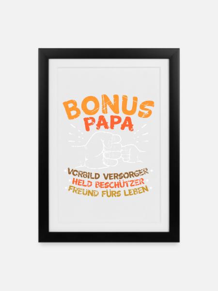 Bonus Papa Spruch - Gerahmtes Poster (27 × 37 cm) - Schwarz