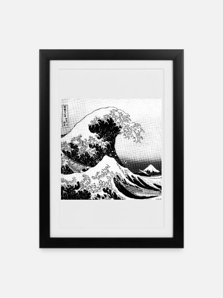 Japanische Welle Kanagawa Style bd - Gerahmtes Poster (27 × 37 cm) - Schwarz