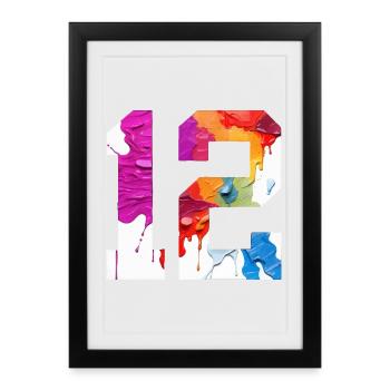 NUMÉRO COLORÉ 12 COLORÉ 12E ANNIVERSAIRE - Affiche encadrée (27 × 37 cm) - noir - Devant
