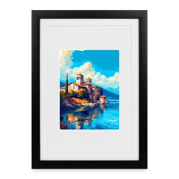 Ohrid Macédoine du Nord Affiche de voyage vintage WPA - Affiche encadrée (27 × 37 cm) - noir - Devant