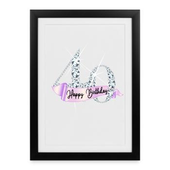 Happy Birthday 40th Birthday Gift Diamond Glamour - Framed poster (27 × 37 cm) - black - Front