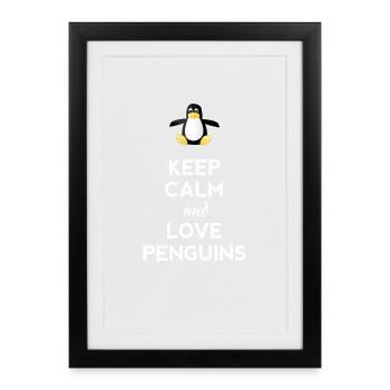 keep calm love Pinguine Linux nerd computer cpu lo - Gerahmtes Poster (27 × 37 cm) - Schwarz - Vorne