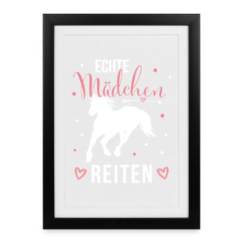 Echte Mädchen Reiten Pferde Mädchen - Gerahmtes Poster (27 × 37 cm) - Schwarz - Vorne