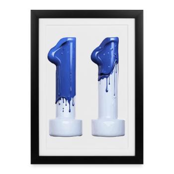 NON. 11 NUMÉRO 11 BLEU BLANC 11E ANNIVERSAIRE - Affiche encadrée (27 × 37 cm) - noir - Devant
