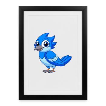 Blue Jay Cute Mascot Cartoon Character Kawaii - Framed poster (27 × 37 cm) - black - Front
