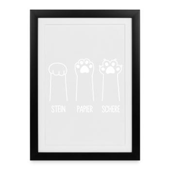 Katzenpfoten Katze Pfote Spiel Stein Papier Schere - Gerahmtes Poster (27 × 37 cm) - Schwarz - Vorne