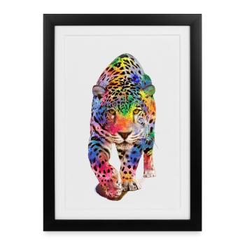 Mehrfarbiger Leopard - Gerahmtes Poster (27 × 37 cm) - Schwarz - Vorne
