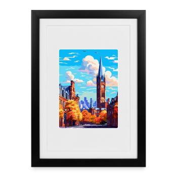 Manchester Angleterre Royaume-Uni Affiche de voyage Souvenir WPA - Affiche encadrée (27 × 37 cm) - noir - Devant