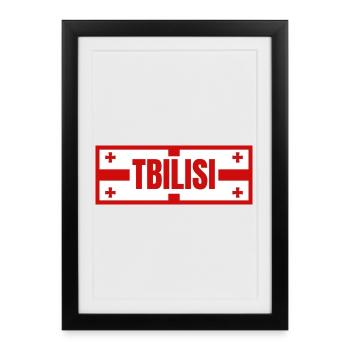 Ville de Tbilissi avec le drapeau géorgien - Affiche encadrée (27 × 37 cm) - noir - Devant
