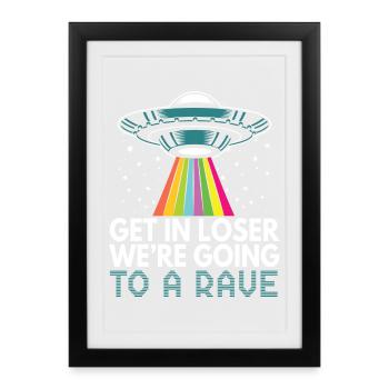 Rave Alien Ufo Cooler Raven Spruch - Gerahmtes Poster (27 × 37 cm) - Schwarz - Vorne